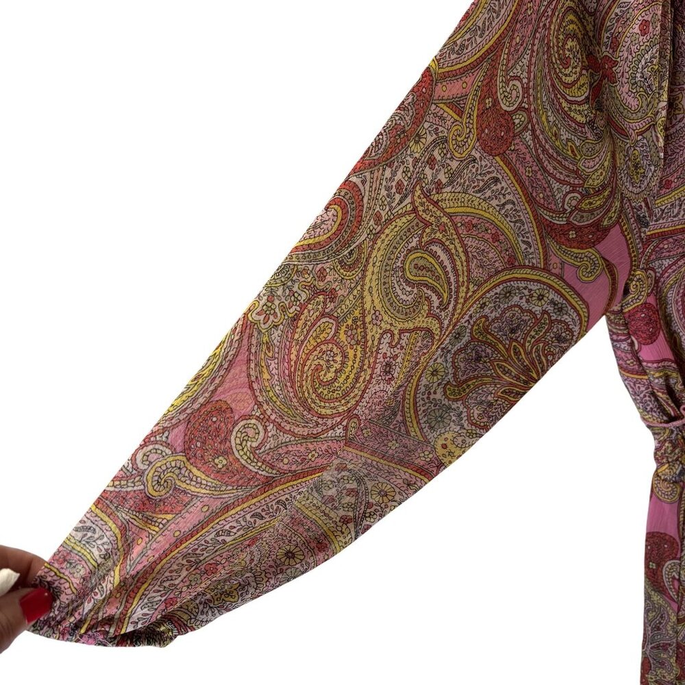 Tommy Hilfiger Pink Paisley Off-Shoulder Dress Size 10 Elastic Waist 3/4 Sleeves - Picture 7 of 16